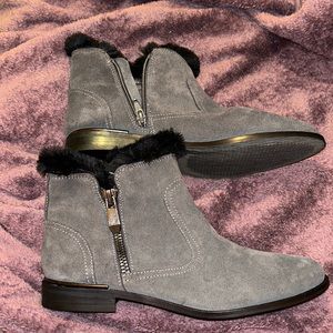Marc Fisher Faux Fur Trimmed Suede Ankle Boots Rasill size 8 M